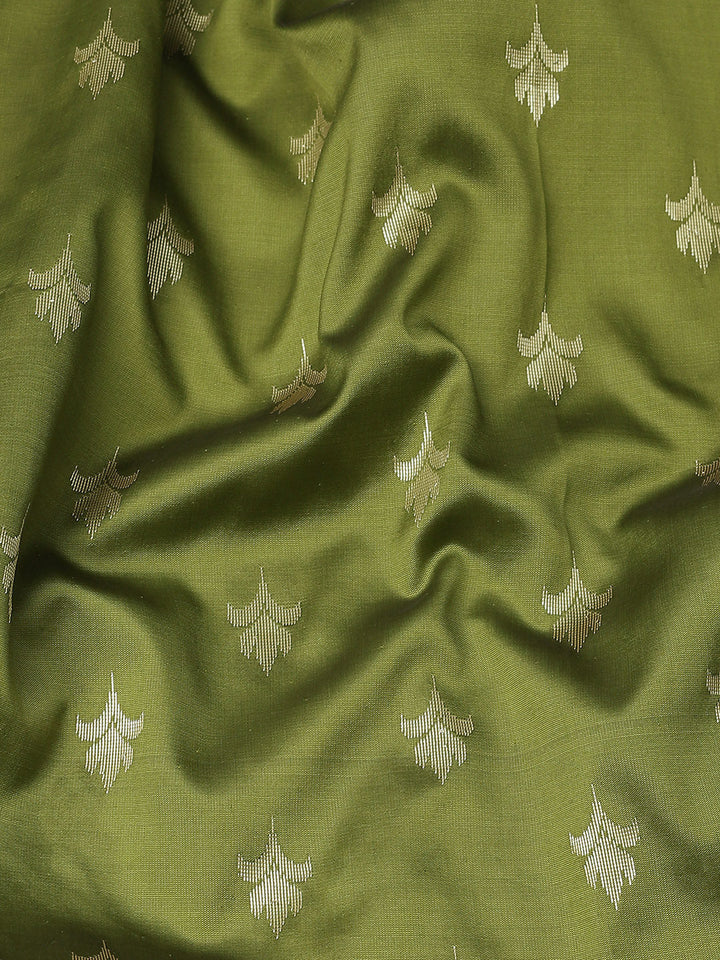 Olive Green Gold Zari Mysore Silk Bridal Handloom Woven Saree