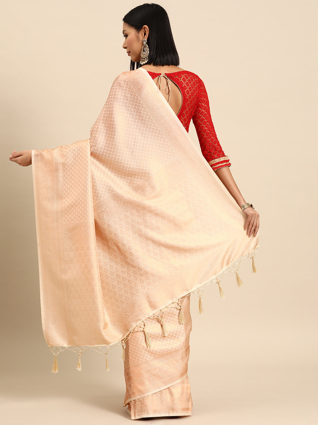 Gold Creme Woven Ethnic Kanjeevaram Handloom Saree