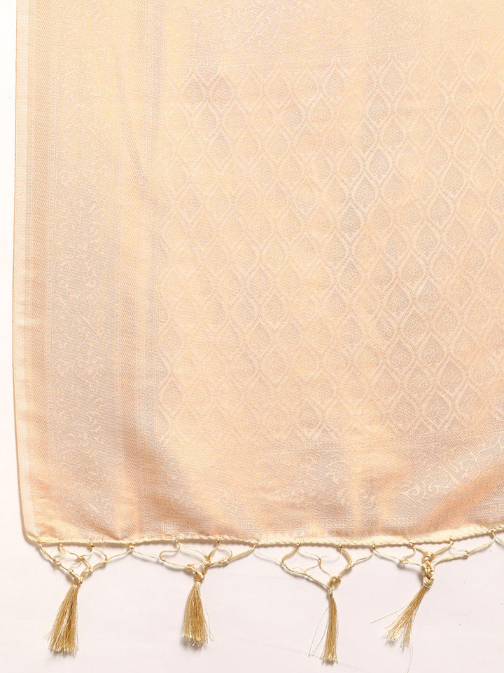 Gold Creme Woven Ethnic Kanjeevaram Handloom Saree