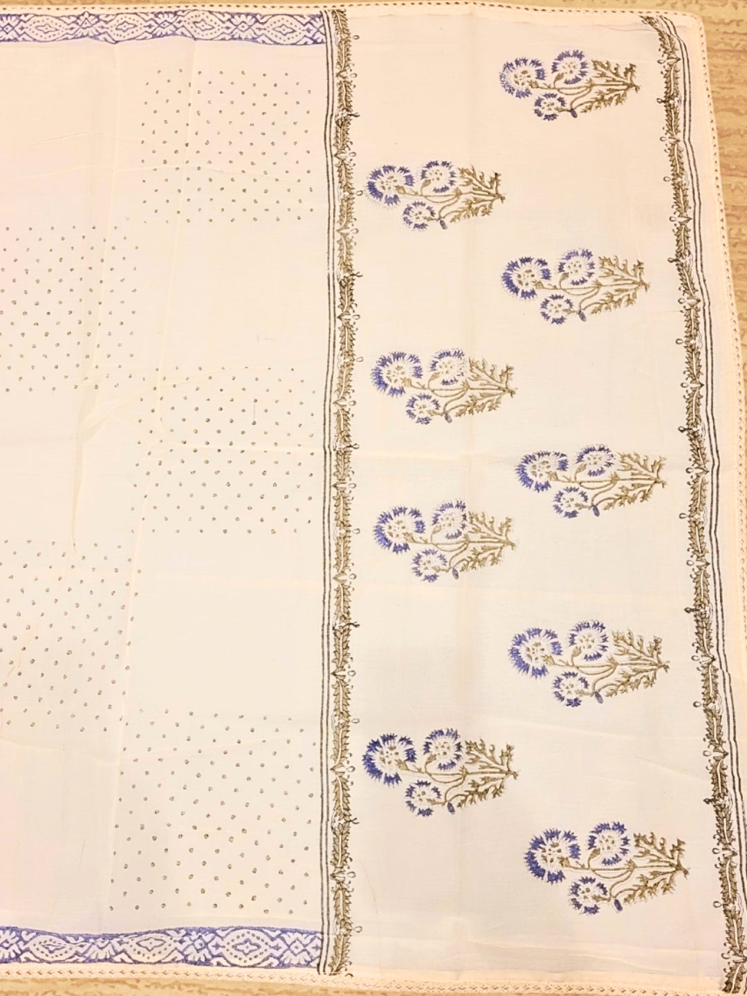 Chikankari Embroidery Unstitched Cotton Suit Dupatta Set with Block Print Floral Motifs
