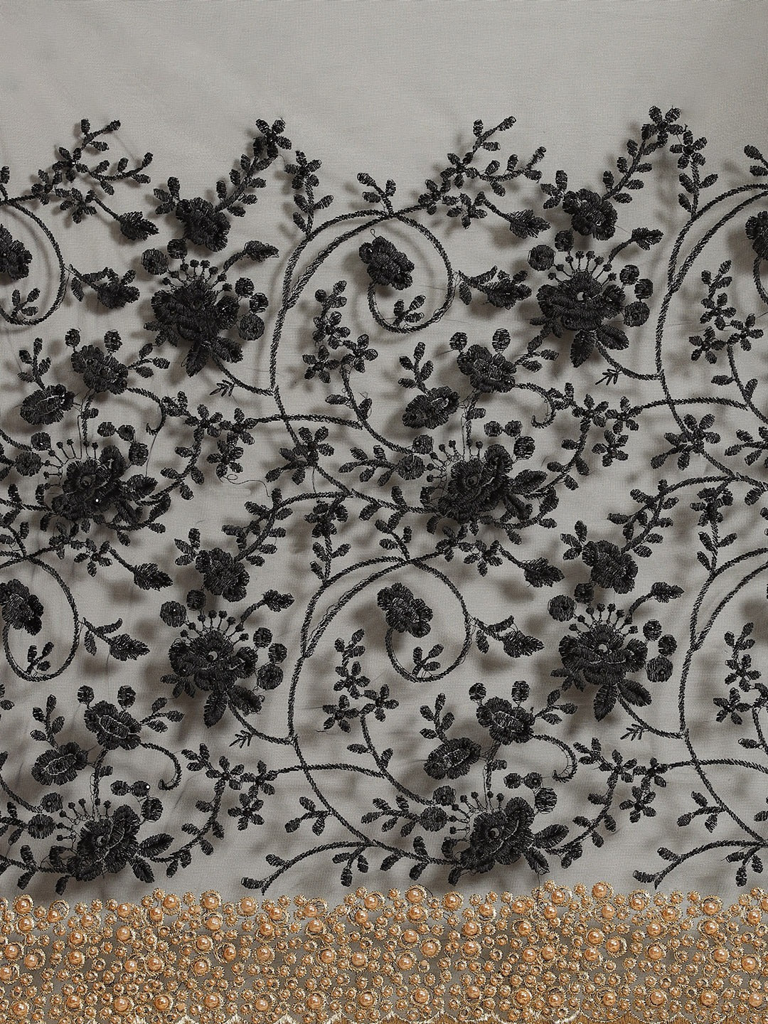 Black Net Resham Embroidered Saree Embellished With Pearls and Cut work Border