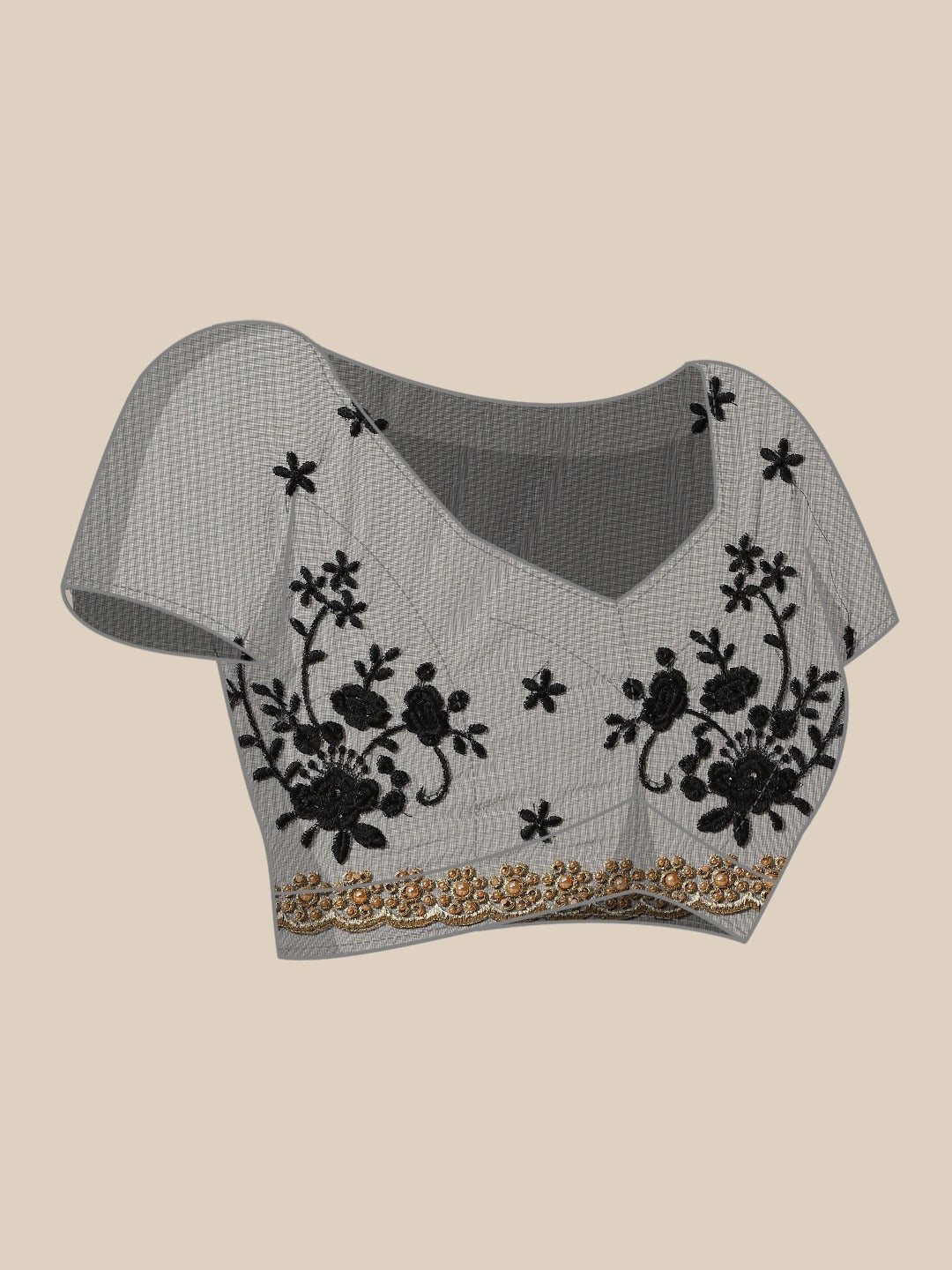 Black Net Resham Embroidered Saree Embellished With Pearls and Cut work Border