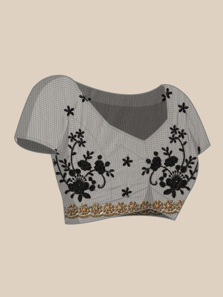 Black Net Resham Embroidered Saree Embellished With Pearls and Cut work Border