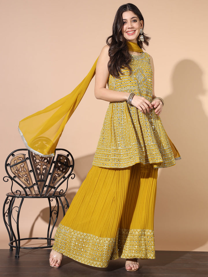 Mirror Embellished Kalidar Kurta Pleated Palazzo Set