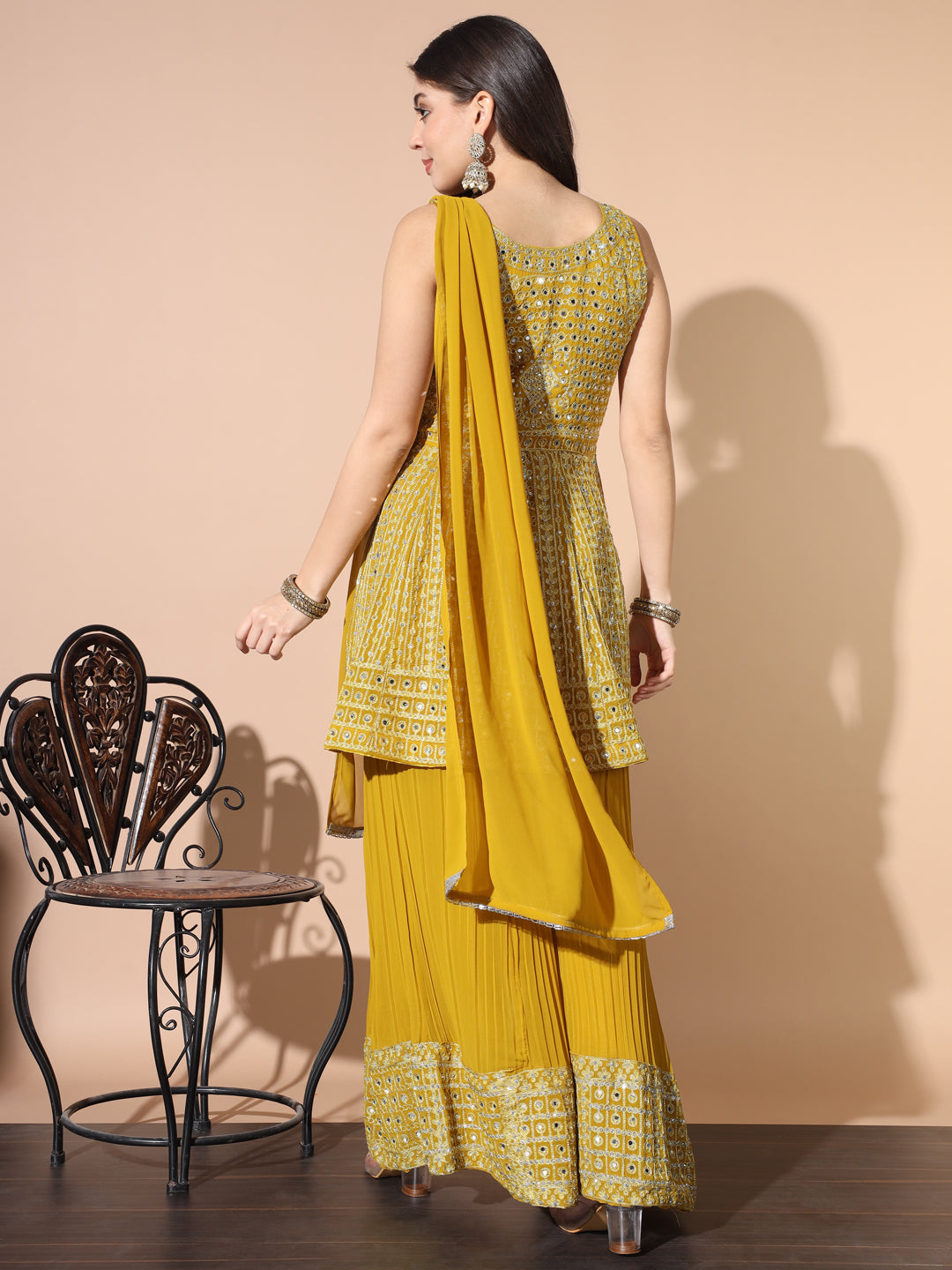 Mirror Embellished Kalidar Kurta Pleated Palazzo Set