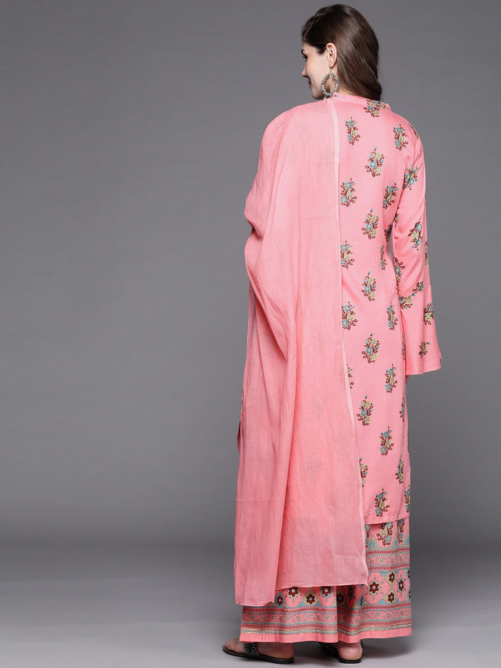 Floral Digital Print Front Slit Kurta Sharara Set with Bell Sleeves