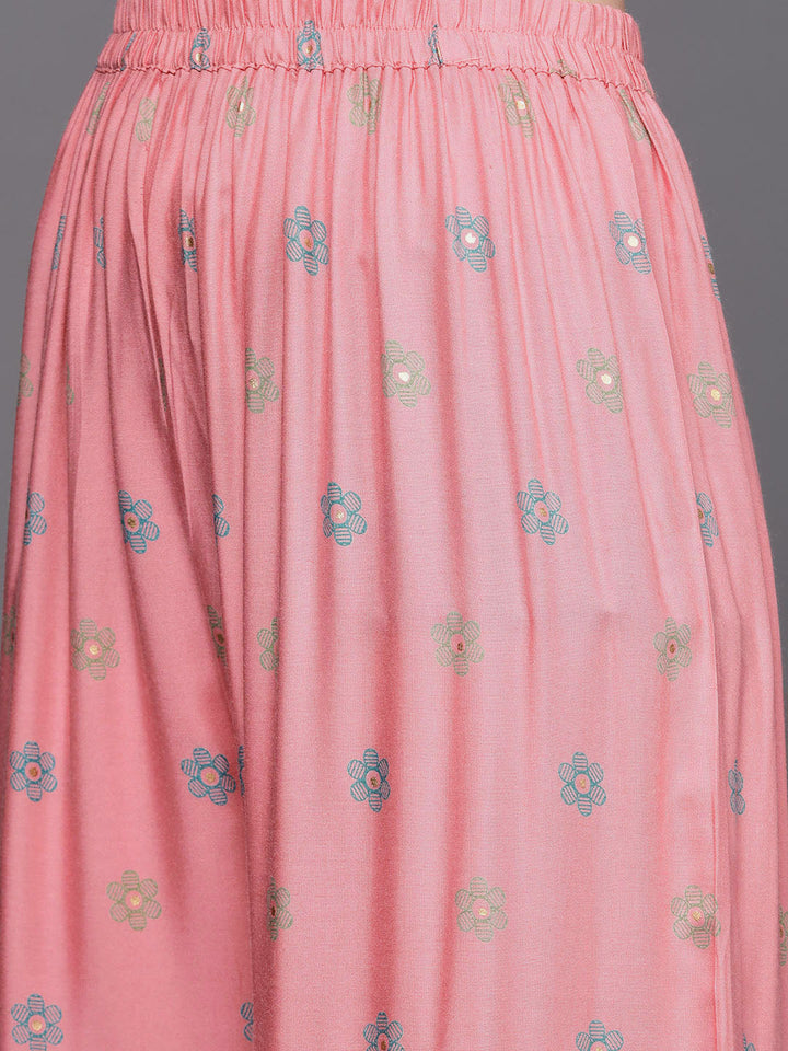 Floral Digital Print Front Slit Kurta Sharara Set with Bell Sleeves