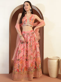 Chhabra Gota Patti Embroidered Lehenga Set with Floral Digital Print * Tasseled Sequinned Dupatta