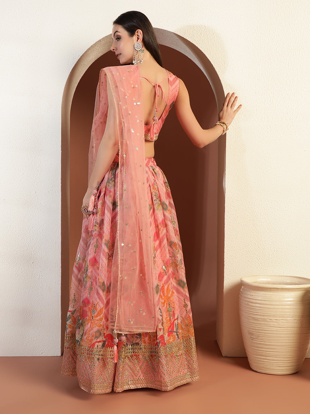 Chhabra Gota Patti Embroidered Lehenga Set with Floral Digital Print * Tasseled Sequinned Dupatta