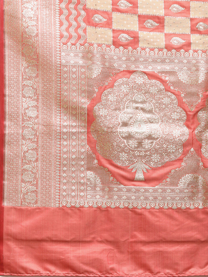 Pastel Pink Gharchola Check Gold Zari Banarasi Traditional Silk Saree