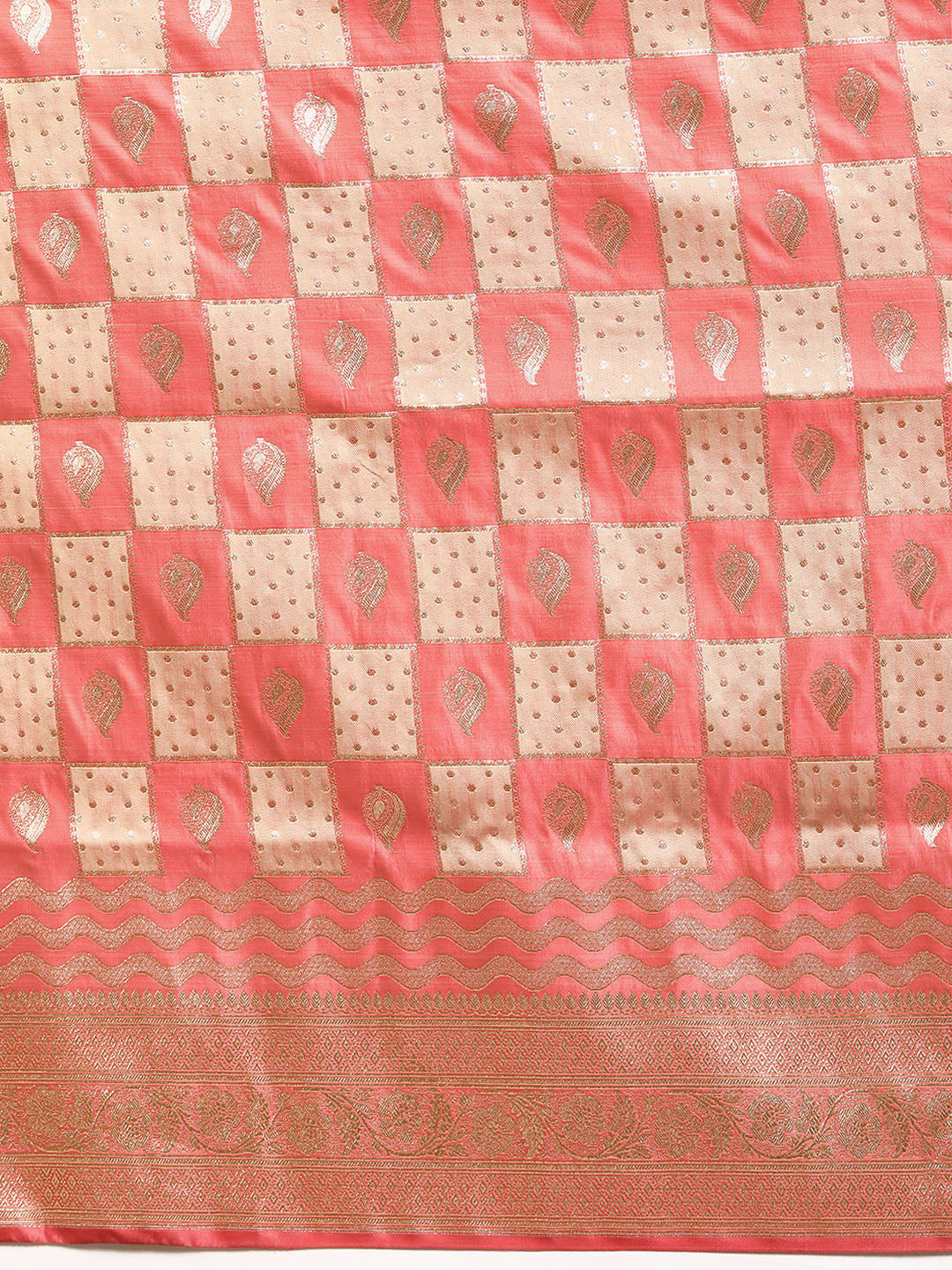 Pastel Pink Gharchola Check Gold Zari Banarasi Traditional Silk Saree