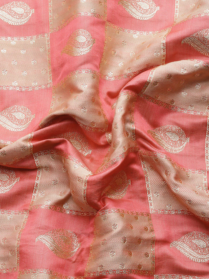Pastel Pink Gharchola Check Gold Zari Banarasi Traditional Silk Saree
