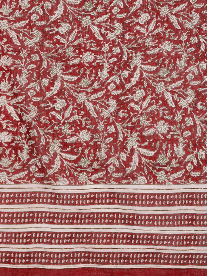 Maroon Pure Cotton Kalamkari Print Anarkali Kurta