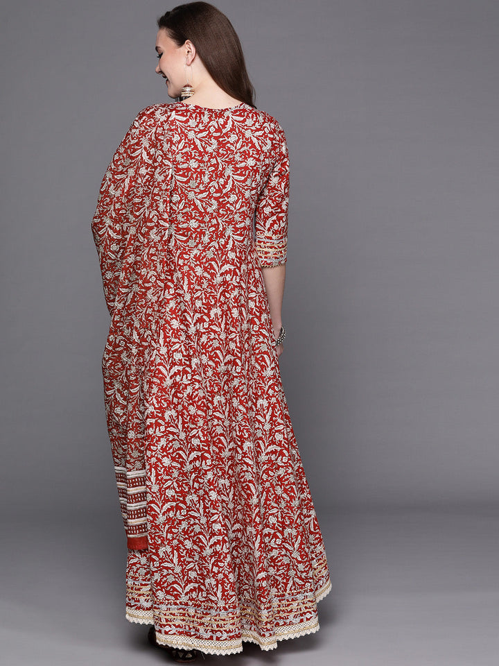 Maroon Pure Cotton Kalamkari Print Anarkali Kurta