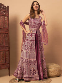 Chhabra 555 Mirror Embroidered Long Front Slit Jacket style Kurta with Accordian Pleated Skirt