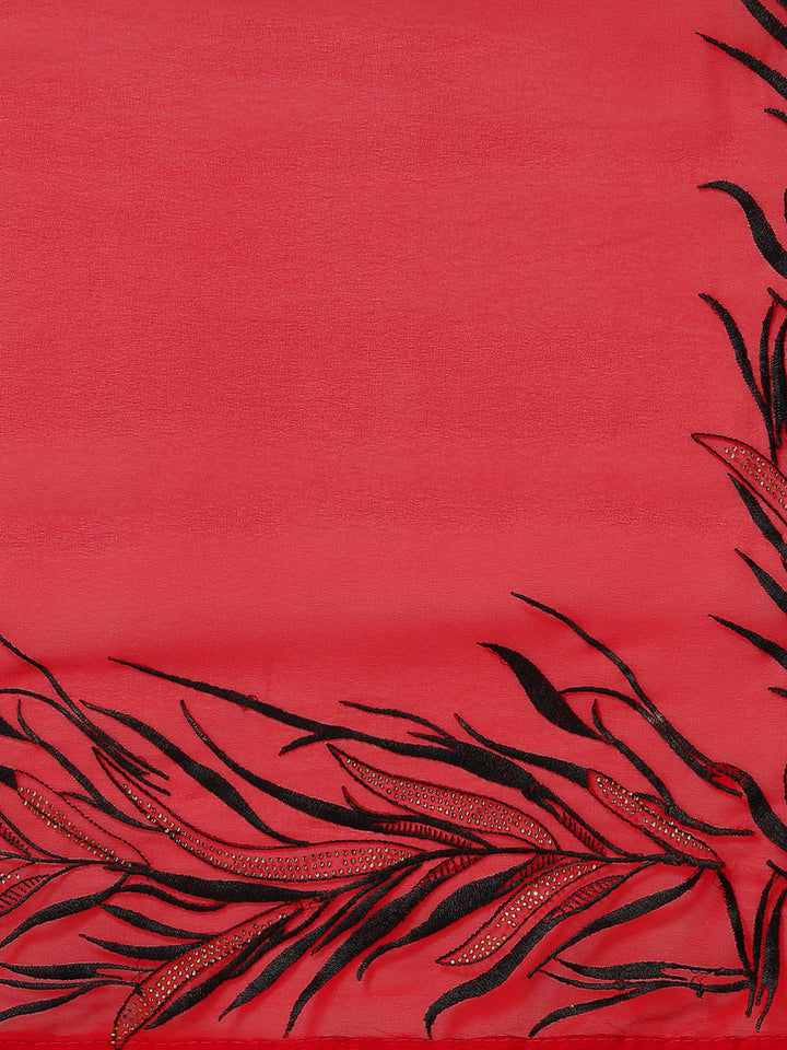 Red Georgette Saree with contrast Resham Embroidery & Embellishments