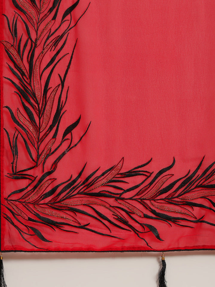 Red Georgette Saree with contrast Resham Embroidery & Embellishments