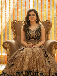 Banarasi Silk Lehenga Set With Zari Woven Floral Motifs & Tasseled Waist Cut-out blouse