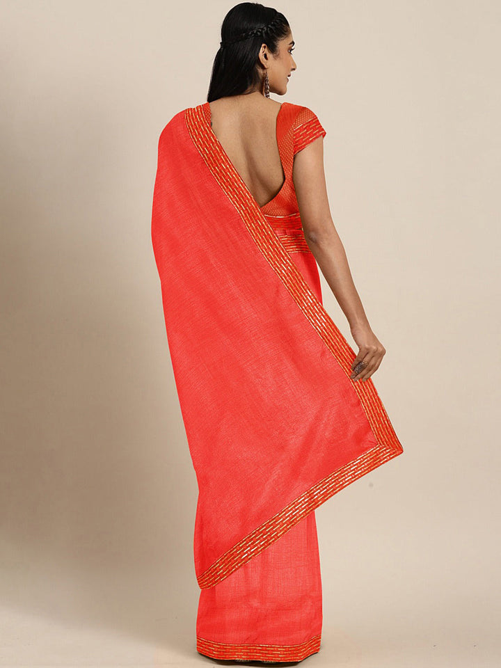 Red Art Silk Saree With Zari Border & Contrast Brocade Blouse