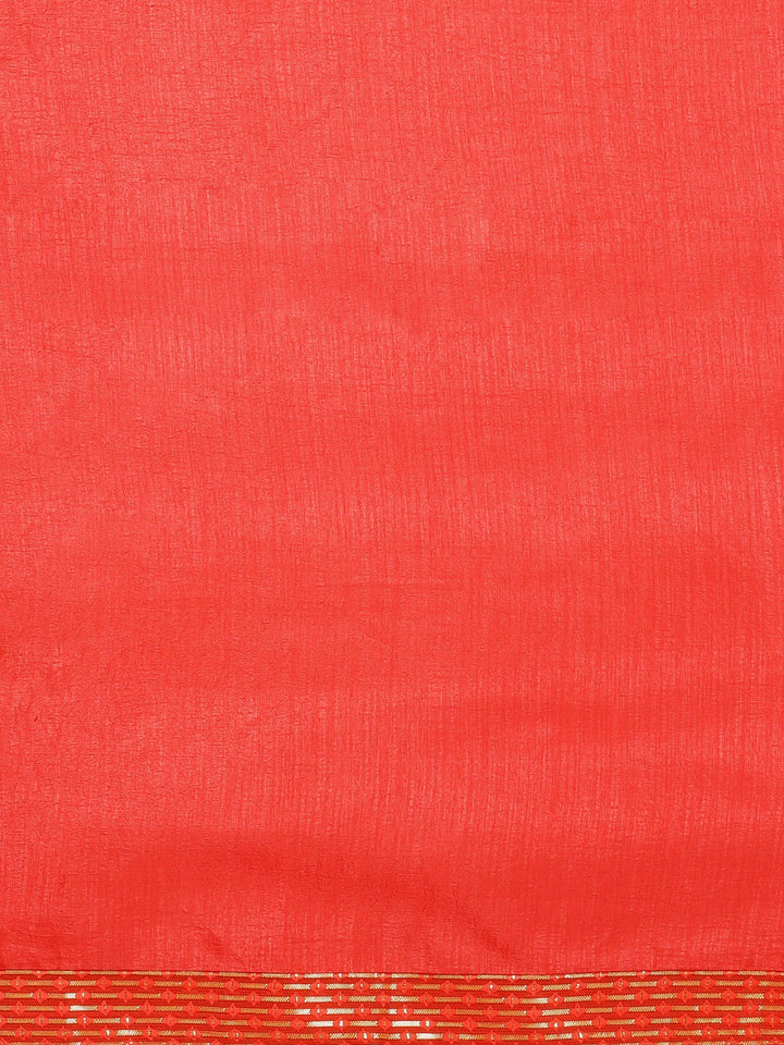 Red Art Silk Saree With Zari Border & Contrast Brocade Blouse