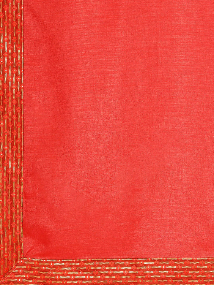 Red Art Silk Saree With Zari Border & Contrast Brocade Blouse