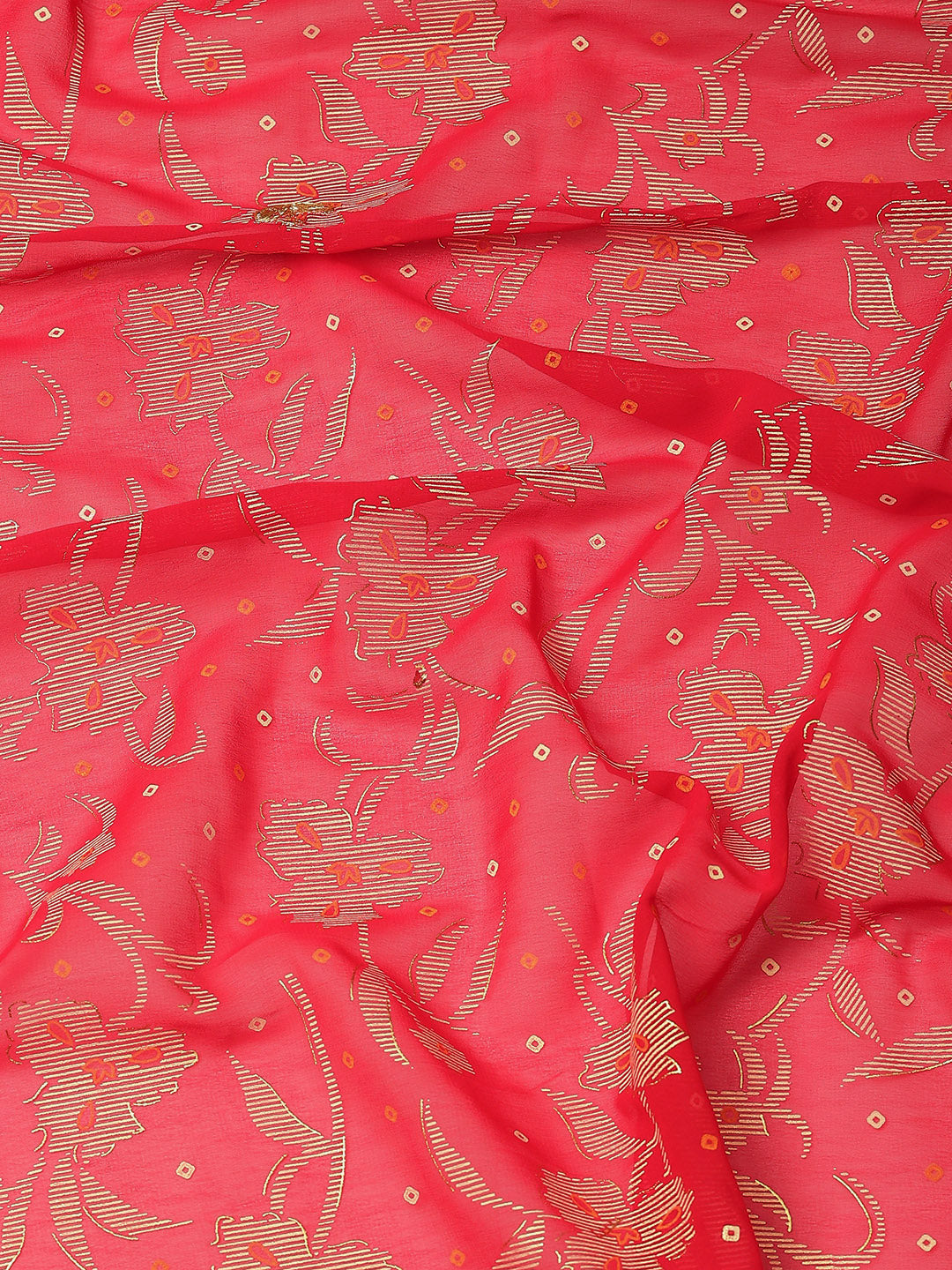 Bandhej Georgette Saree with Velvet Border, Pearls & Gota Embroidey