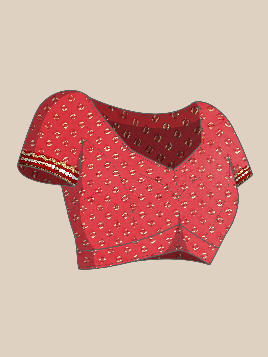 Bandhej Georgette Saree with Velvet Border, Pearls & Gota Embroidey