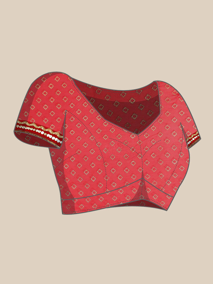 Bandhej Georgette Saree with Velvet Border, Pearls & Gota Embroidey