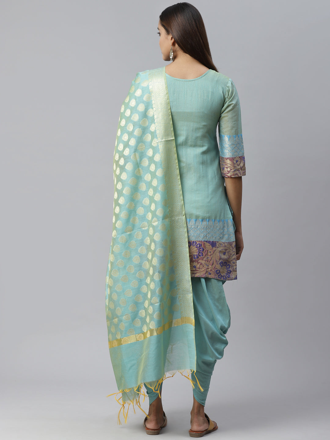 Banarasi Dress Material with Zari meenakari Striped weaving and Handloom dupatta