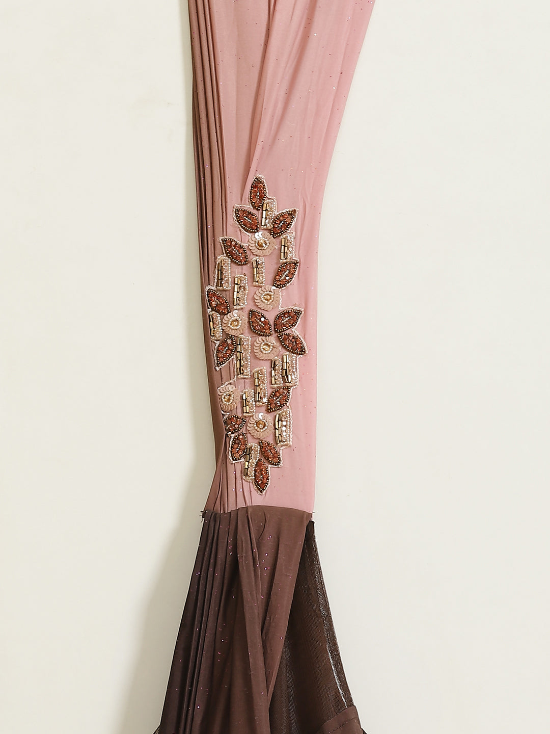 Ombre Ruffled Pre-stitched Bling Saree Gown with Embellished Cowl Layering & Belt