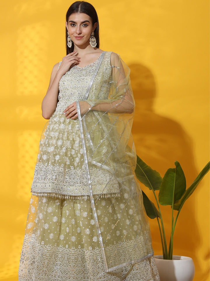 Pastel Tassled Peplum Kurta Gharara Set with Chikankari Embroidery