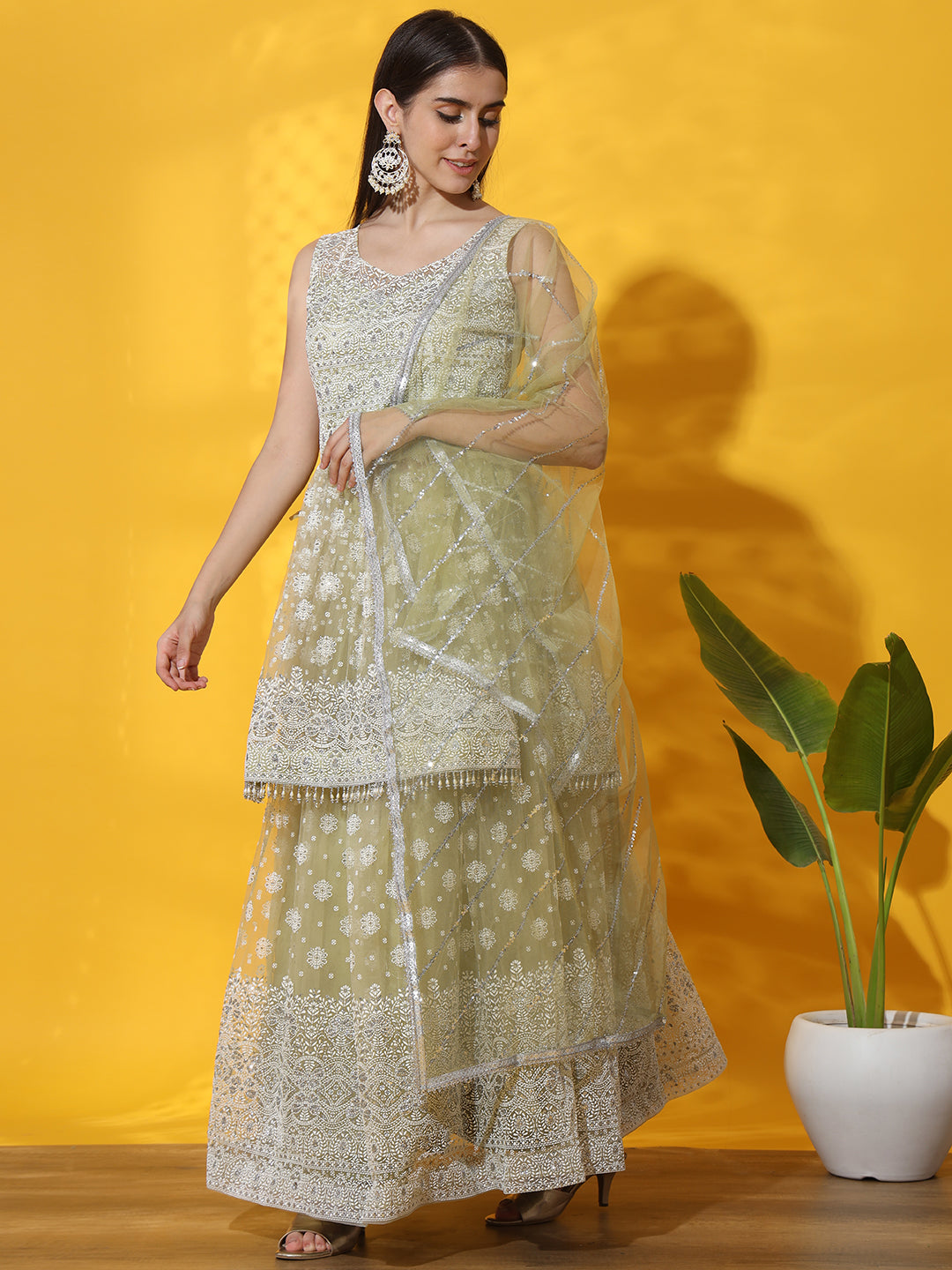 Pastel Tassled Peplum Kurta Gharara Set with Chikankari Embroidery