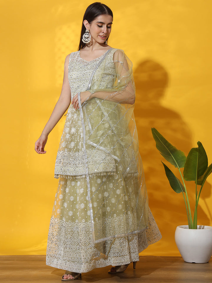 Pastel Tassled Peplum Kurta Gharara Set with Chikankari Embroidery