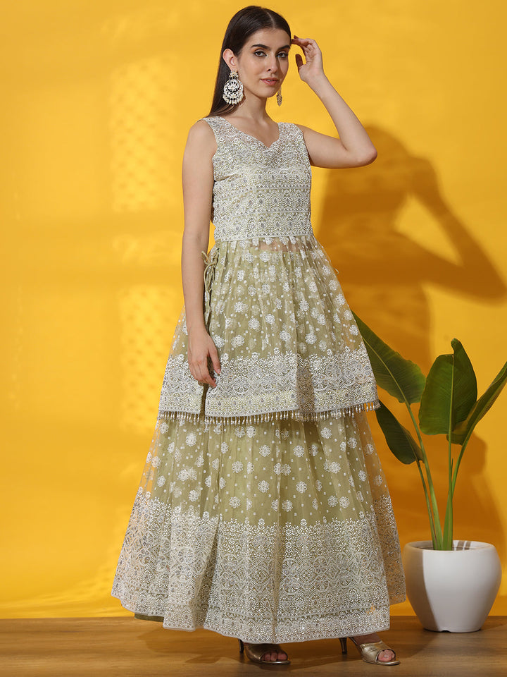 Pastel Tassled Peplum Kurta Gharara Set with Chikankari Embroidery