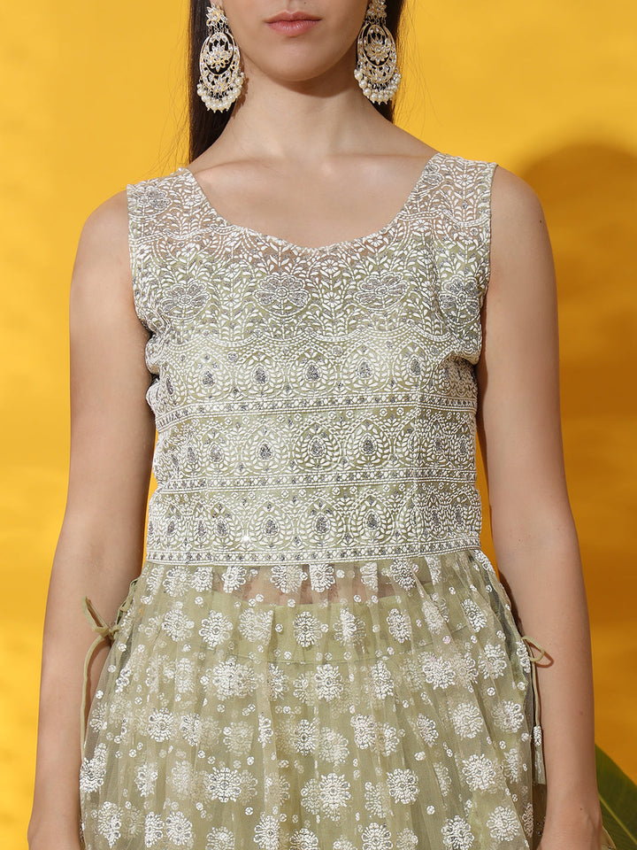 Pastel Tassled Peplum Kurta Gharara Set with Chikankari Embroidery