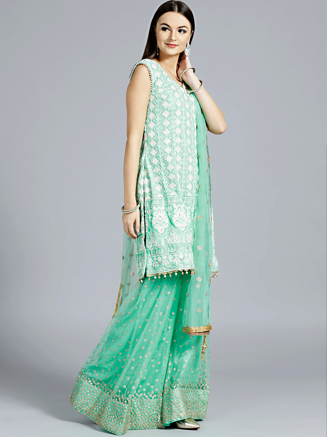 Resham Chikankari Embroidered Sharara Kurta