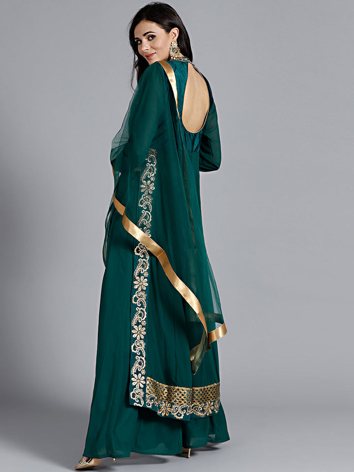 Mughal Pathani Style Kurta Set with Zari and Zircon Embroidery