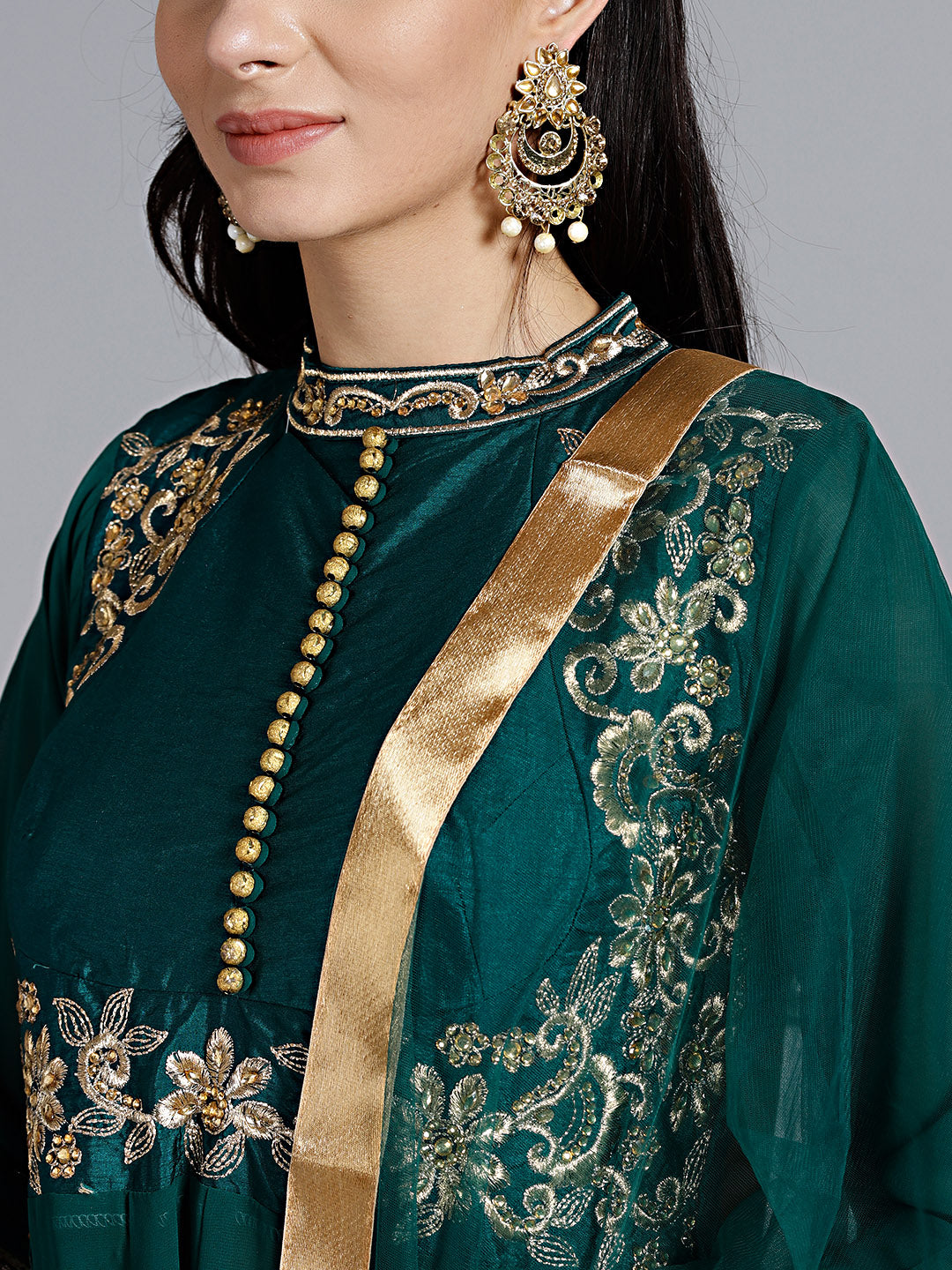 Mughal Pathani Style Kurta Set with Zari and Zircon Embroidery