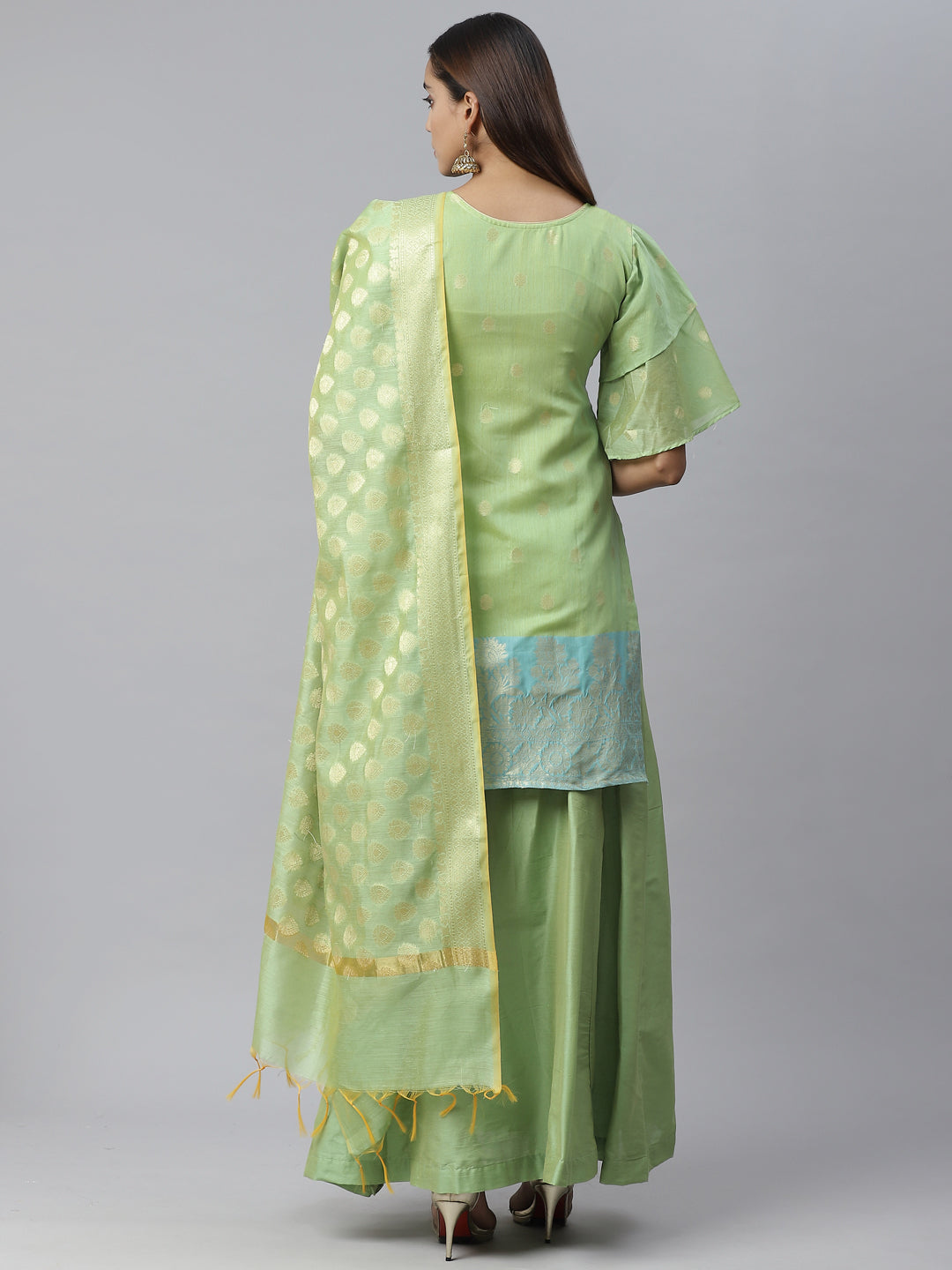 Banarasi Kurta Set with Zari meenakari Floral weaving and Handloom dupatta