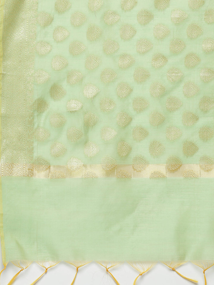 Banarasi Kurta Set with Zari meenakari Floral weaving and Handloom dupatta