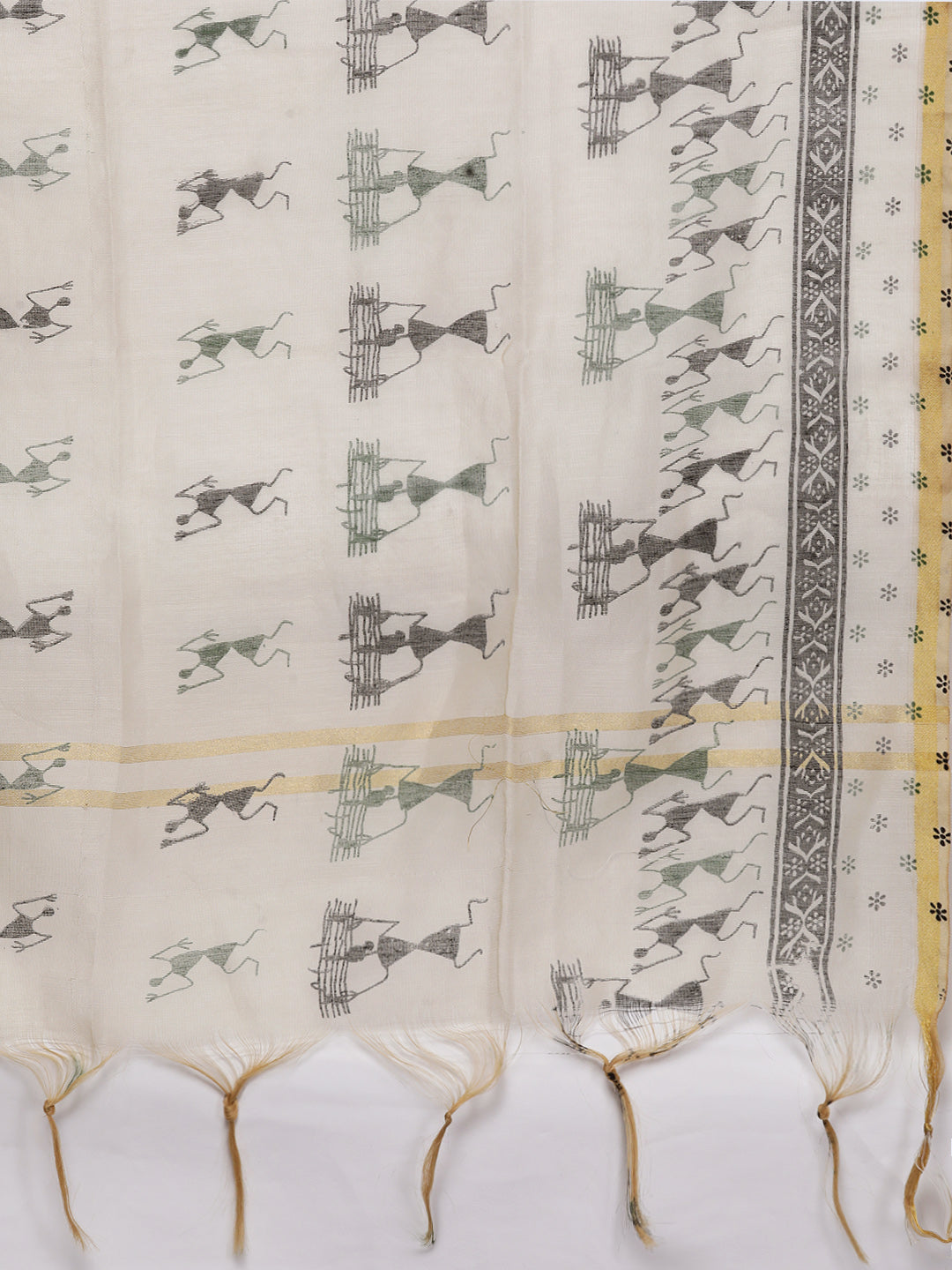 Beige Cotton Kurta Palazzo Set With Tribal Batik Print