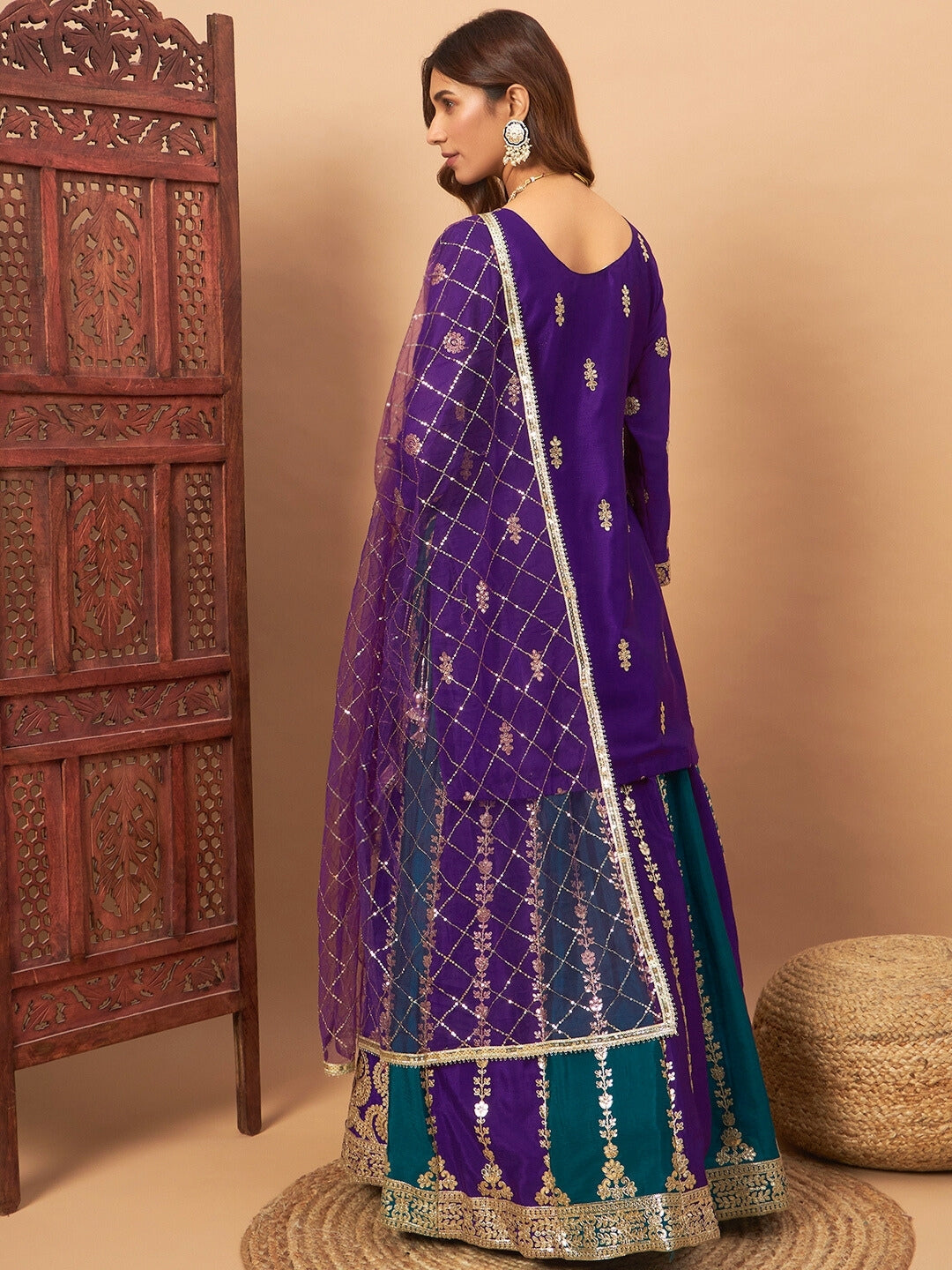 Kalidar Gota Patti Embroidered Paneled Gharara Set With Sequinned Dupatta