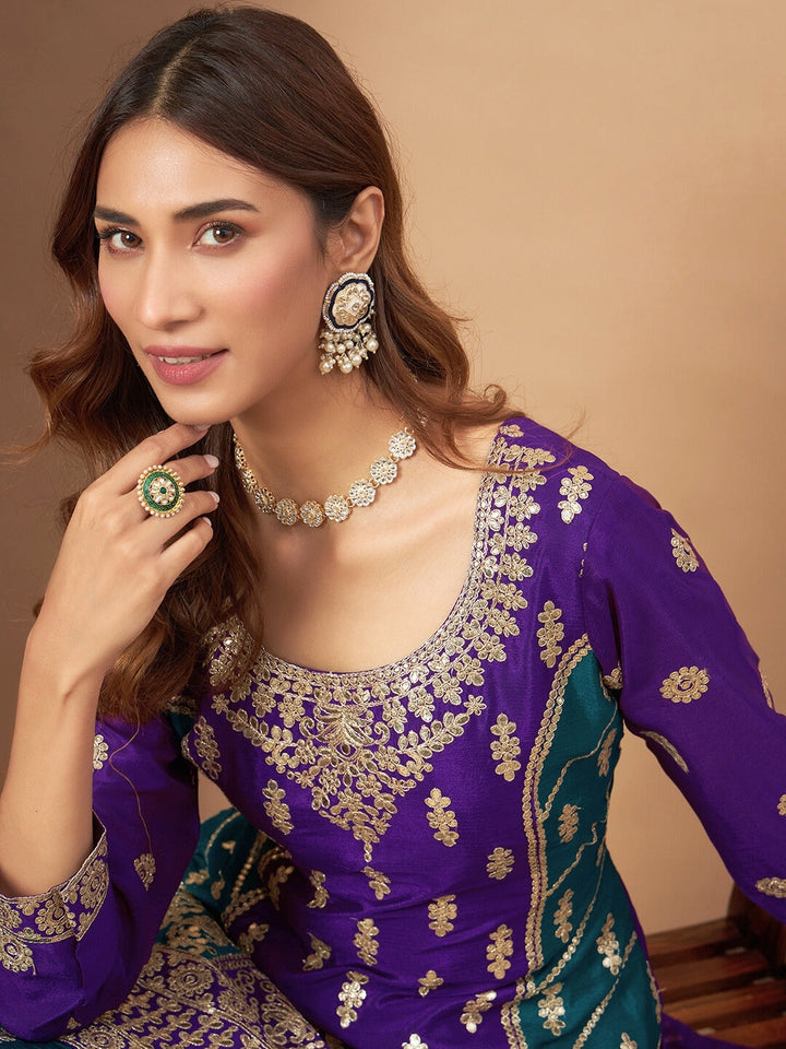 Kalidar Gota Patti Embroidered Paneled Gharara Set With Sequinned Dupatta