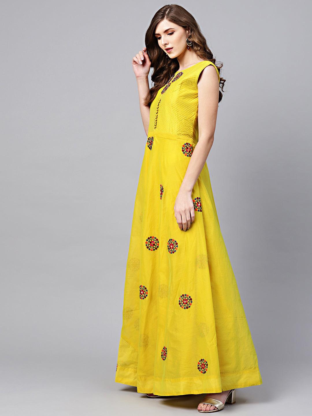 Anarkali Kurta Set with Kantha embroidery and Banarasi dupatta