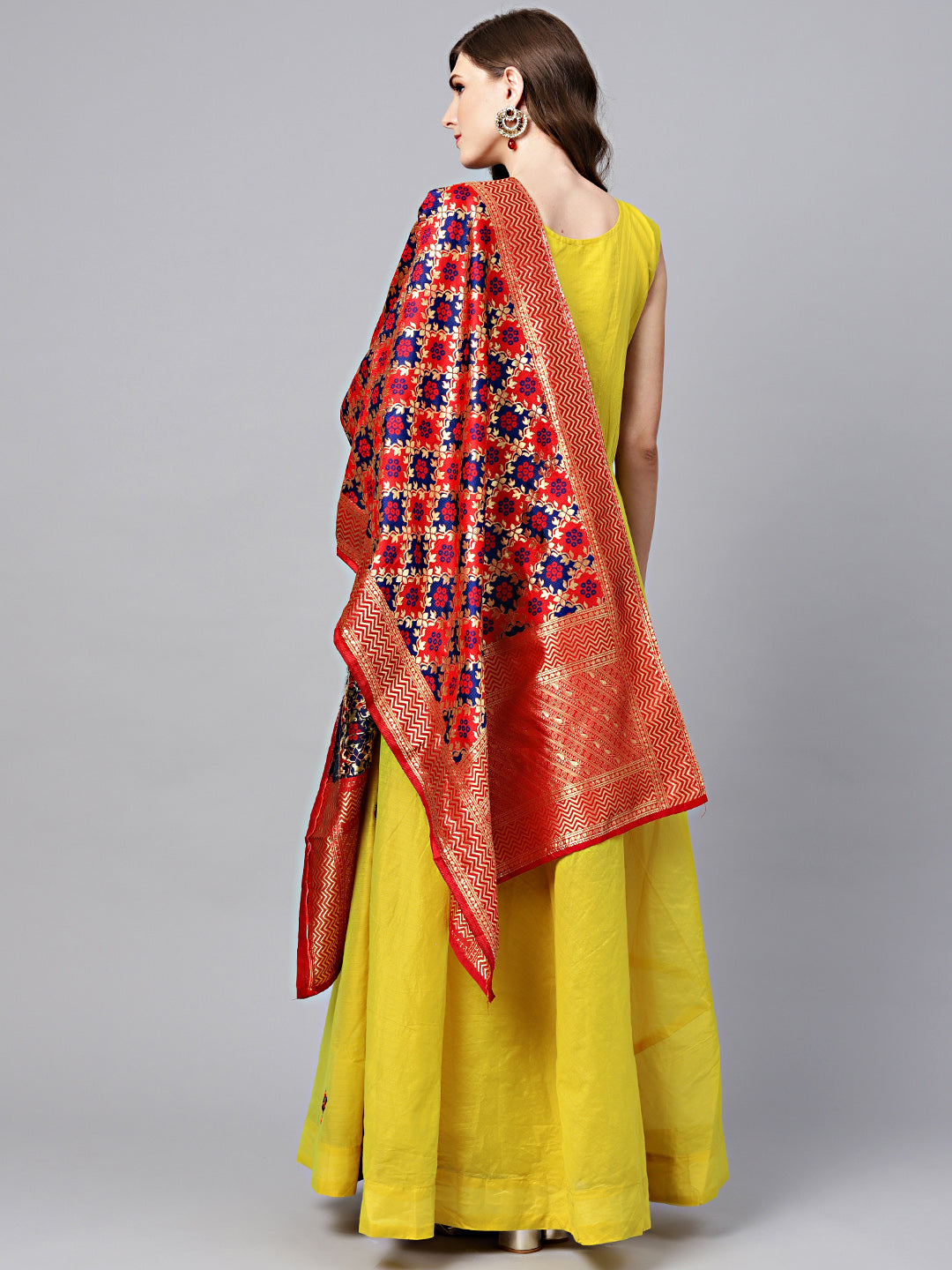 Anarkali Kurta Set with Kantha embroidery and Banarasi dupatta