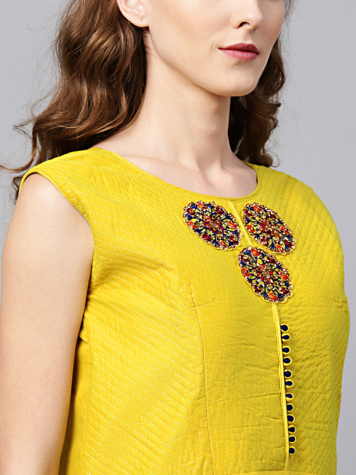 Anarkali Kurta Set with Kantha embroidery and Banarasi dupatta
