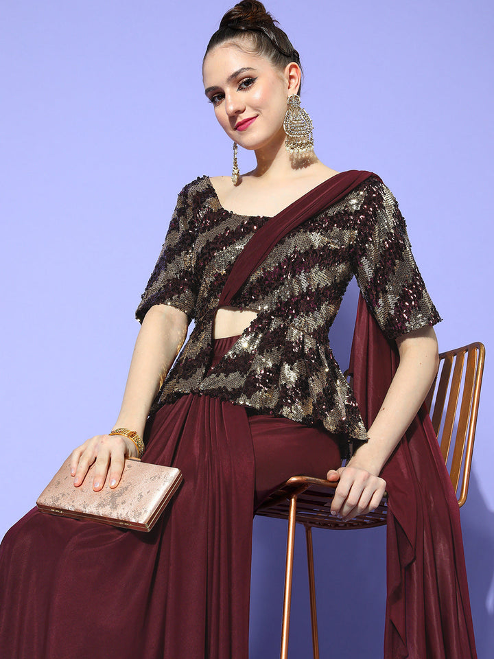 Embellished Peplum Style Saree with Attached pallu & Structured Skirt
