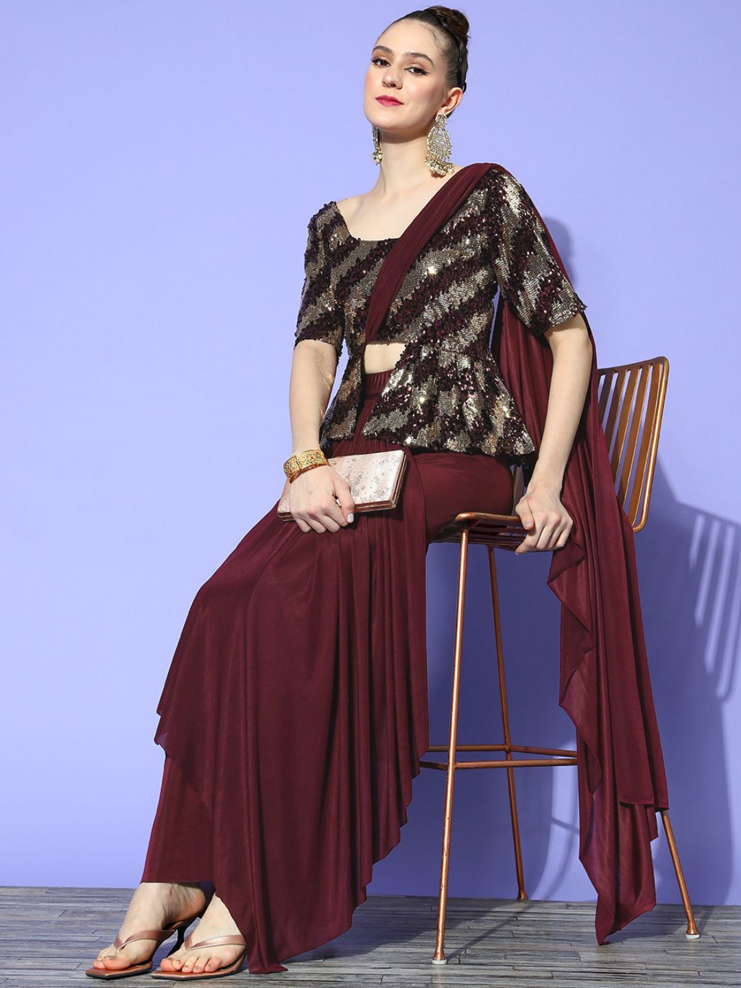 Embellished Peplum Style Saree with Attached pallu & Structured Skirt