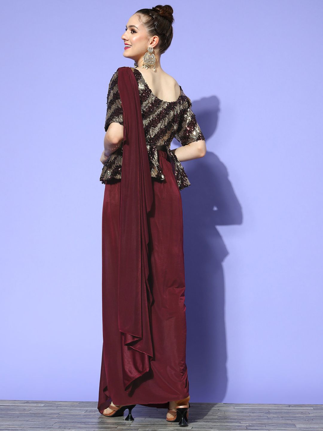 Embellished Peplum Style Saree with Attached pallu & Structured Skirt