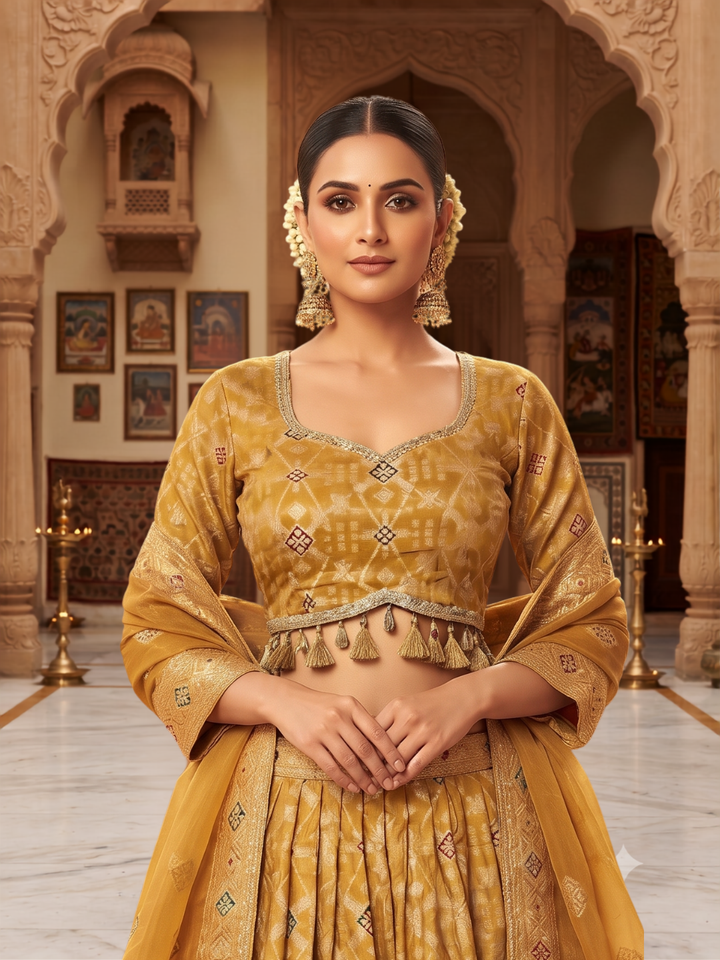 Banarasi Woven Lehenga Choli with Tassel Latkan Mustard